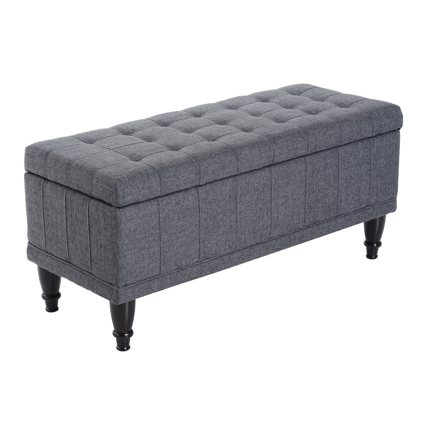 Storage Bench Tufted Linen Fabric Ottoman Footstool with Soft Close Lid, Grey