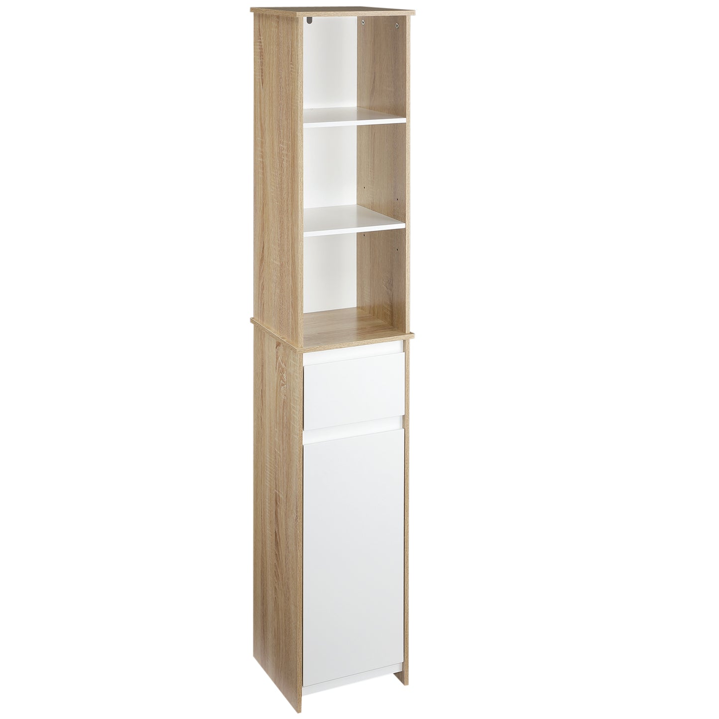 Tall Bathroom Floor Cabinet, Storage Organizer with Door, Freestanding Linen Tower with Adjustable Shelf and Drawer