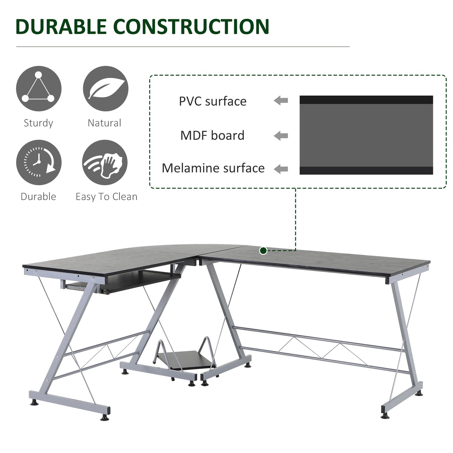 Corner L-Shaped Computer Desk with Keyboard Tray for PC Laptop or Desktop, Workstation Stand Home Office Furniture