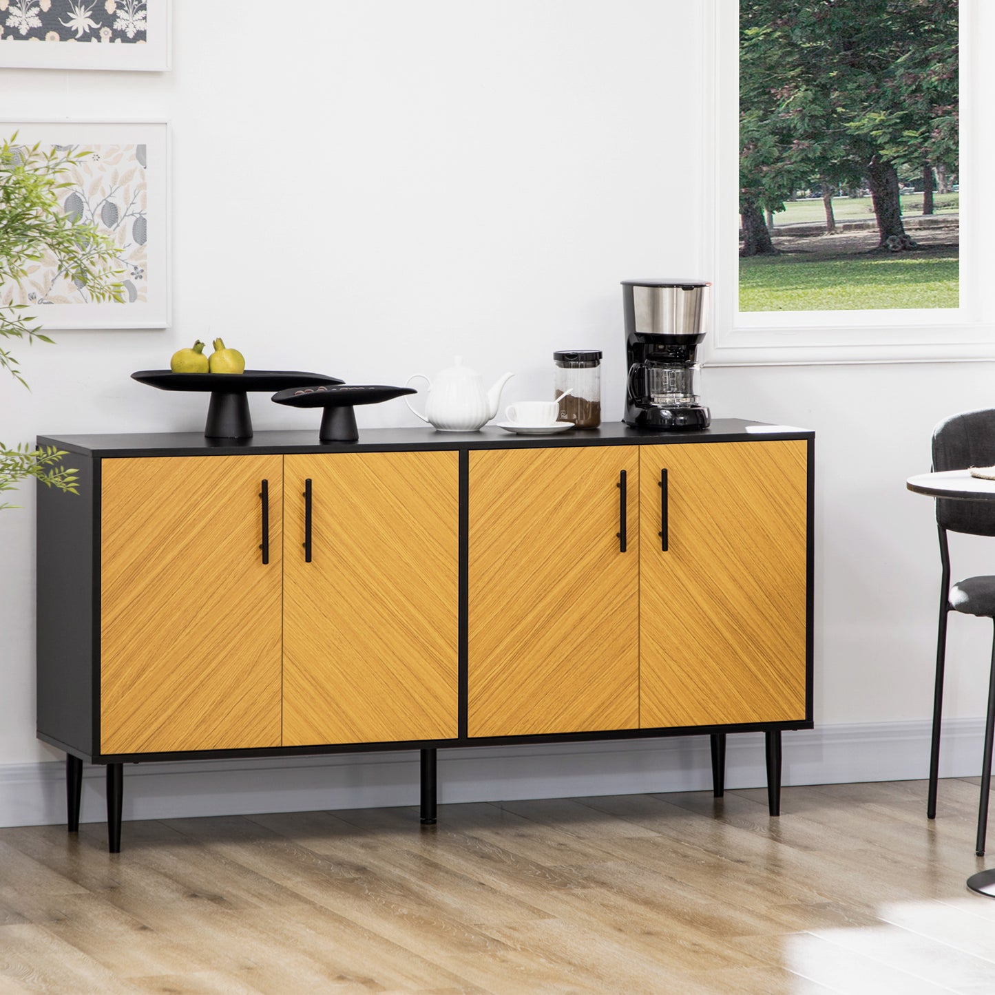 Modern Buffet Sideboard Kitchen Dining Storage Bar Cabinet with Adjustable Shelves Yellow