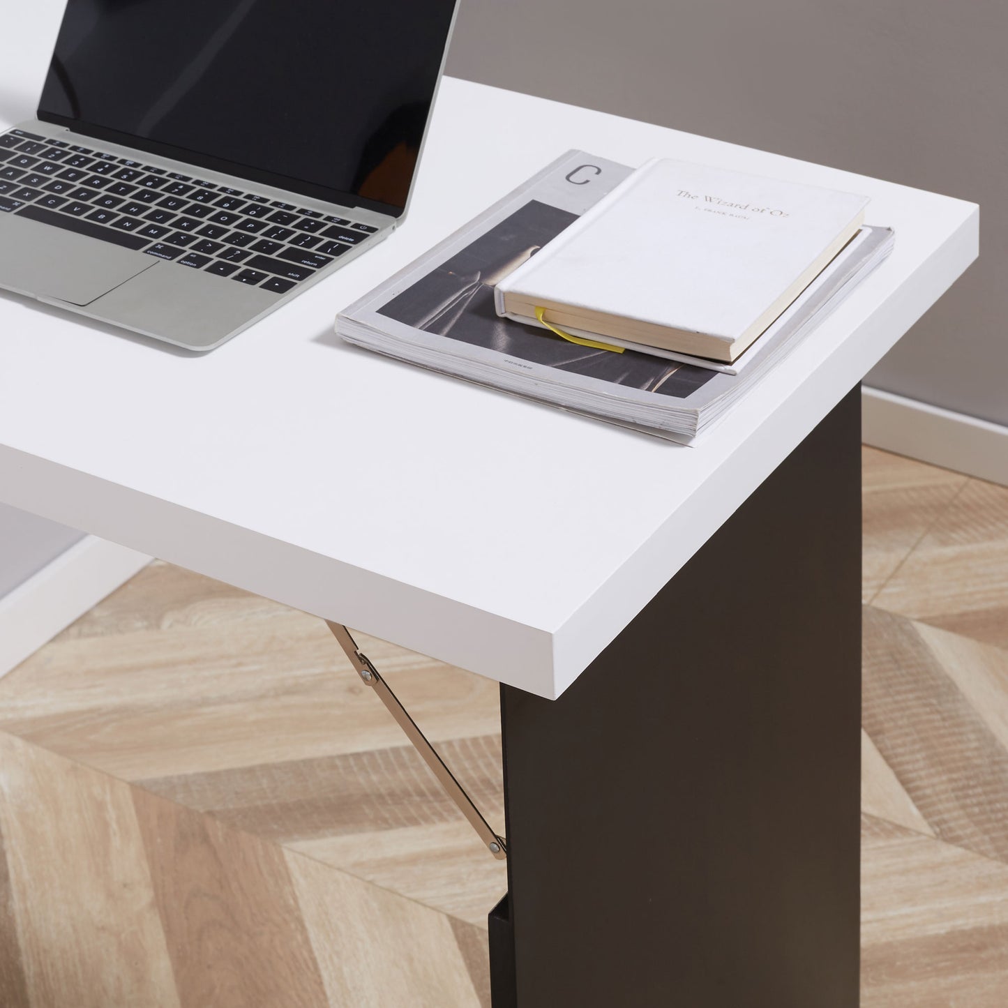 Wall Mounted Table Fold Out Convertible Desk Multi-Functional Standing Desk with Writing Floating Board, White & Black