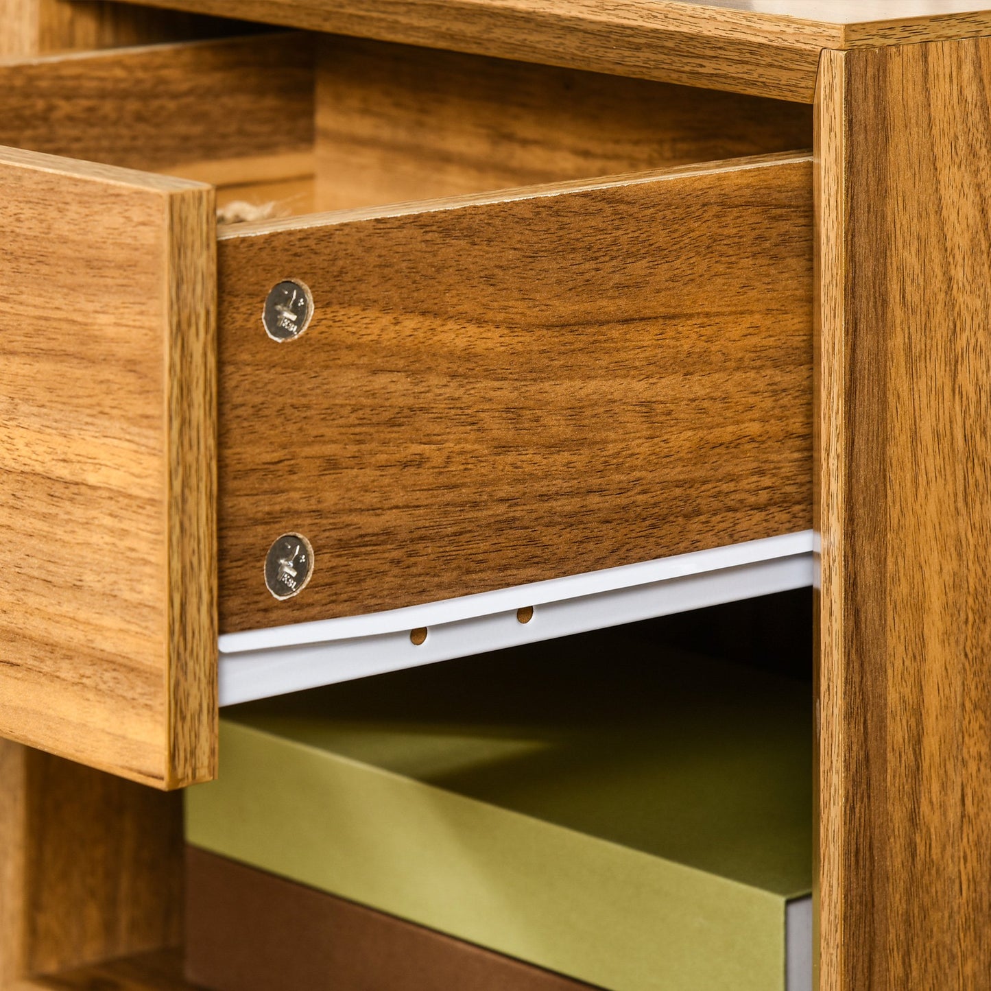 Modern Nightstand, Living Room End Table with Drawer and Shelf, Walnut Brown