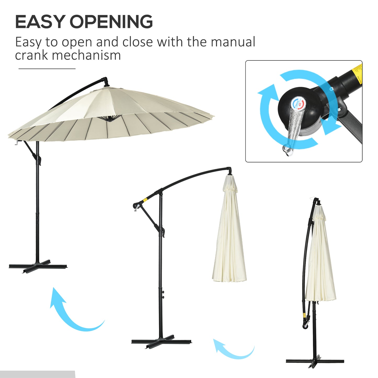 Outsunny 10FT Cantilever Patio Umbrella, Offset Patio Umbrella with Crank and Cross Base for Deck, Backyard, Pool and Garden, Hanging Umbrellas, Cream White