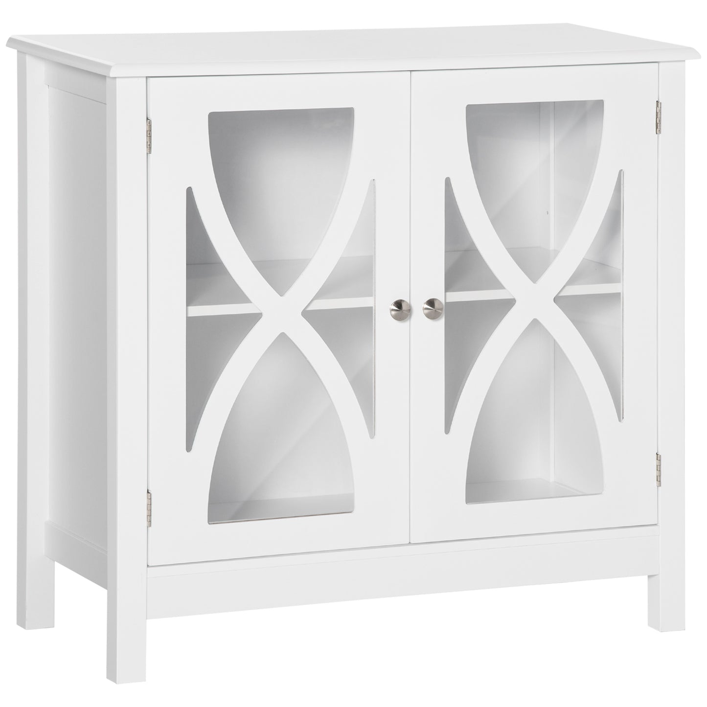 Kitchen Sideboard, Glass Door Buffet Cabinet, Accent Cupboard with Adjustable Storage Shelf for Dining Room, Living Room, White