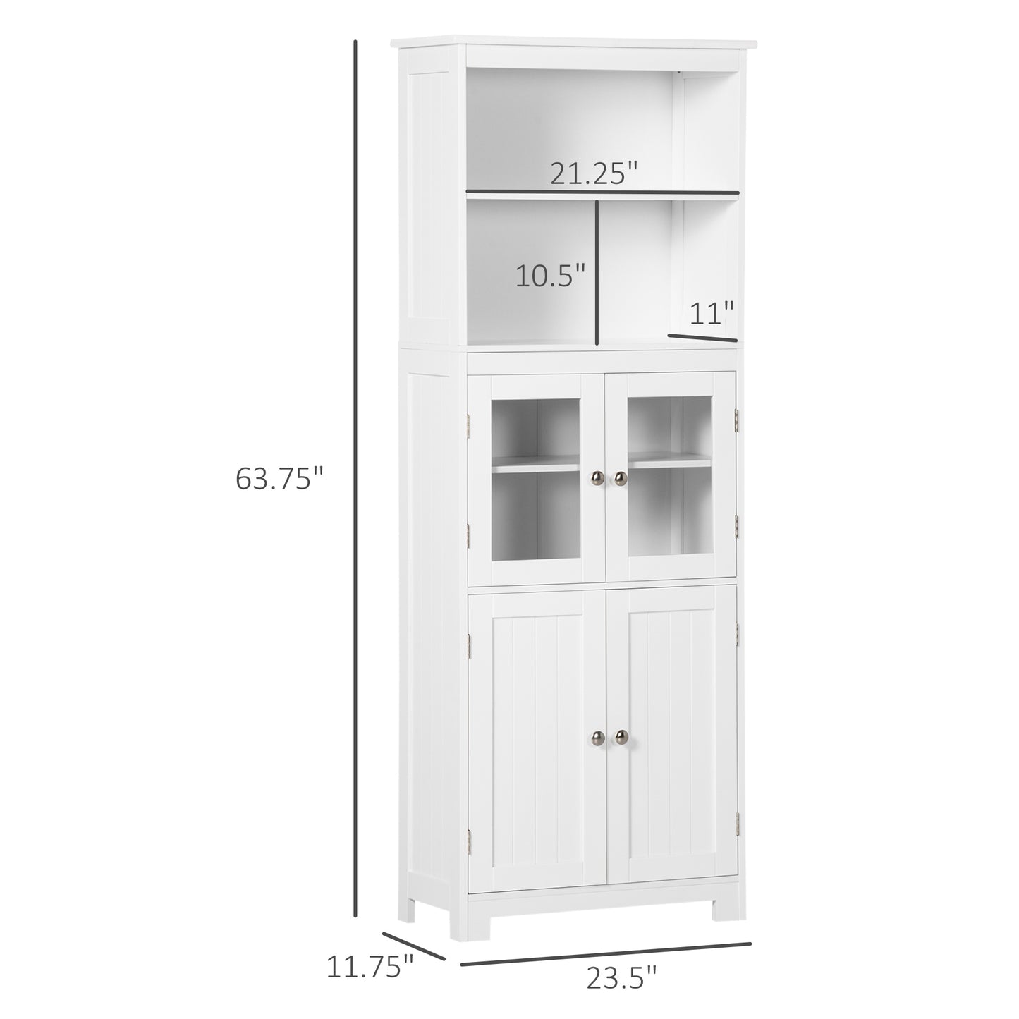 63" Small Buffet with Hutch, 4-Door Kitchen Pantry, Freestanding Storage Cabinet with Adjustable Shelf for Dining Room, Living Room, White