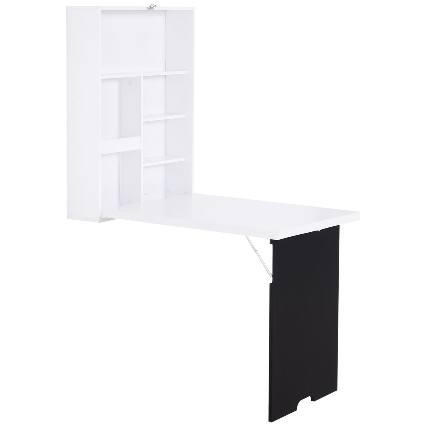 Wall Mounted Table Fold Out Convertible Desk Multi-Functional Standing Desk with Writing Floating Board, White & Black