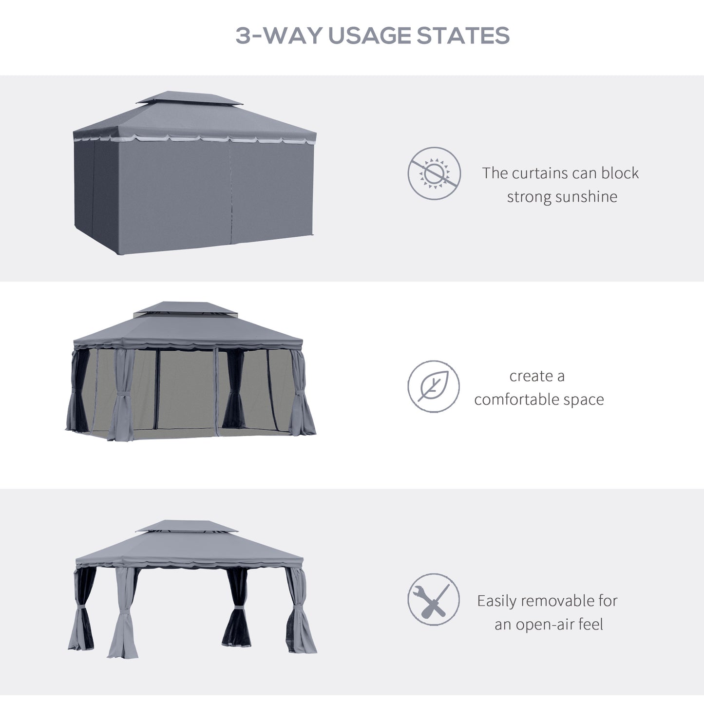 Outsunny 13' x 10' Patio Gazebo, Double Roof Outdoor Gazebo Canopy Shelter with Netting & Curtains, Strong Aluminum Frame, Dark Grey