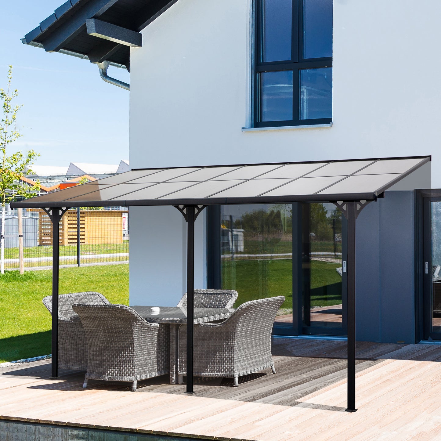 14.5' x 10' Outdoor Hardtop Pergola Polycarbonate Roof Gazebo with Adjustable Height, Aluminum Frame, and UV Protection, Grey