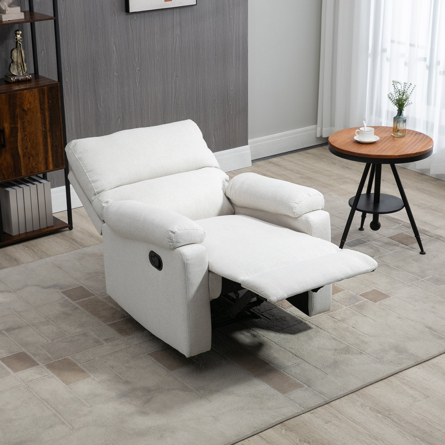 Recliner Sofa Manual Reclining Chair with Footrest Padded Seat for Living Room, Bedroom, Study, Cream White