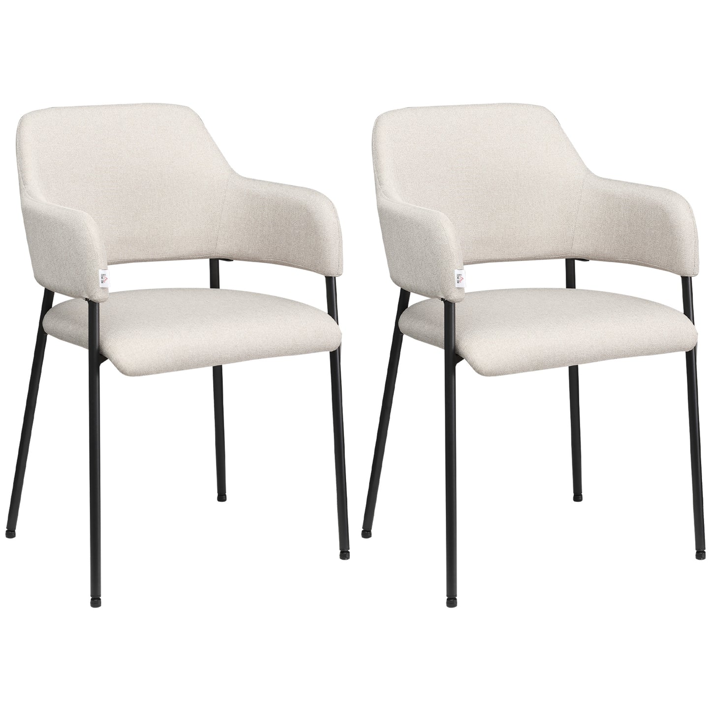 Modern Dining Chairs Set of 2, Linen Touch Fabric Accent Chairs with Armrests, Kitchen Chairs with Steel Legs for Living Room, Beige