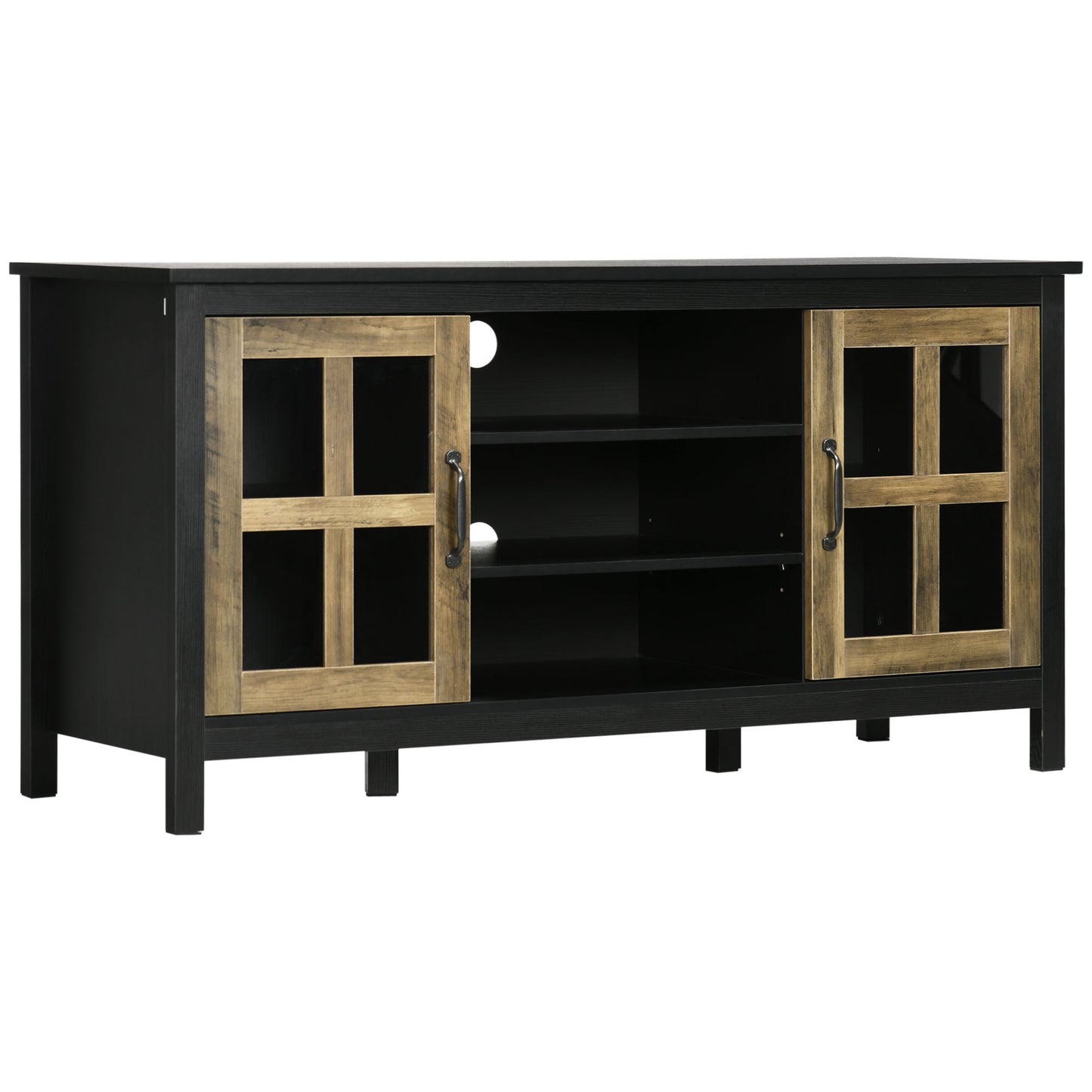 TV Stand Cabinet for TVs up to 55 Inches, Entertainment Center with Ajustable Shelves and Doors for Living Room, Black