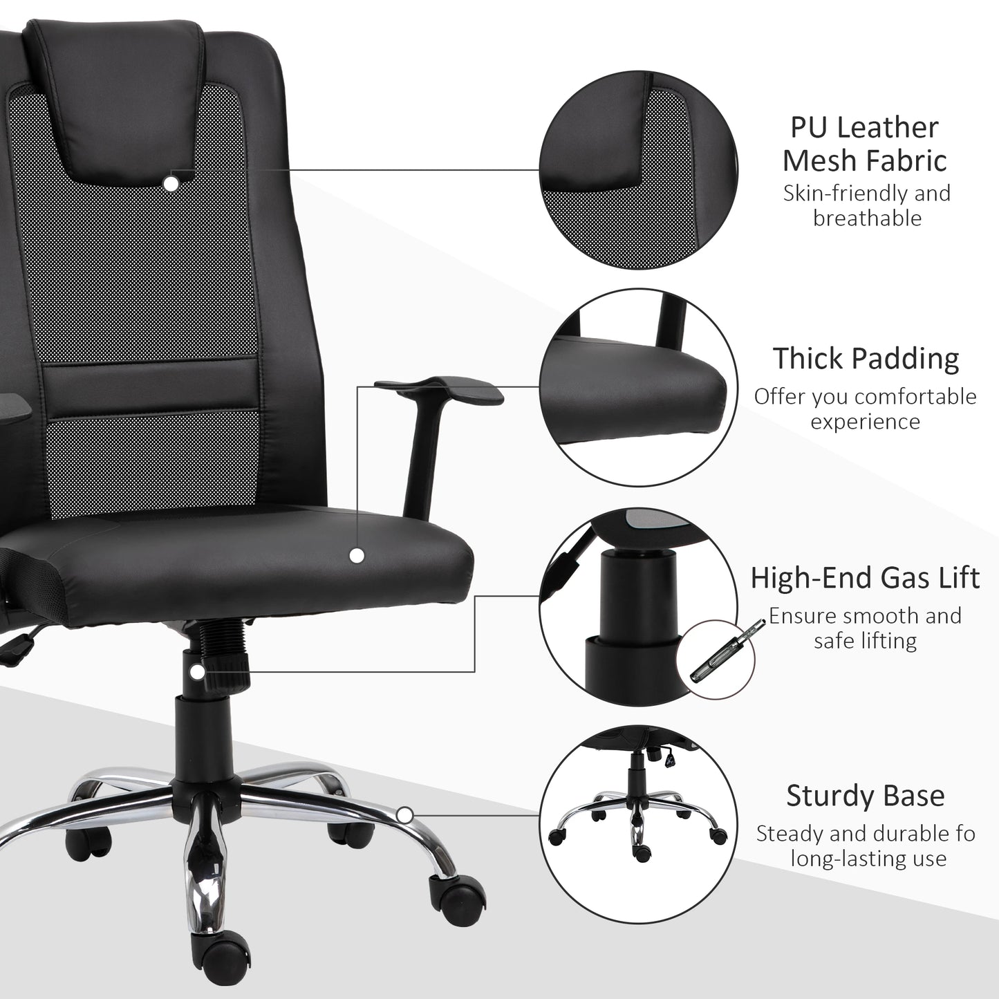 igh Back Mesh Office Chair Ergonomic Computer Desk Seat Thick Padded Headrest with Armrest Office Black