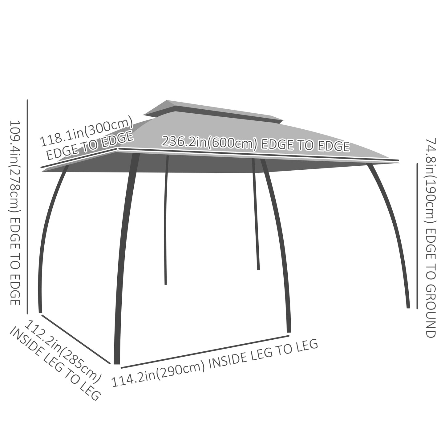 Outsunny 10' x 20' Patio Gazebo, Outdoor Gazebo Canopy Shelter with Netting & Curtains, Vented Roof for Garden Dark Gray