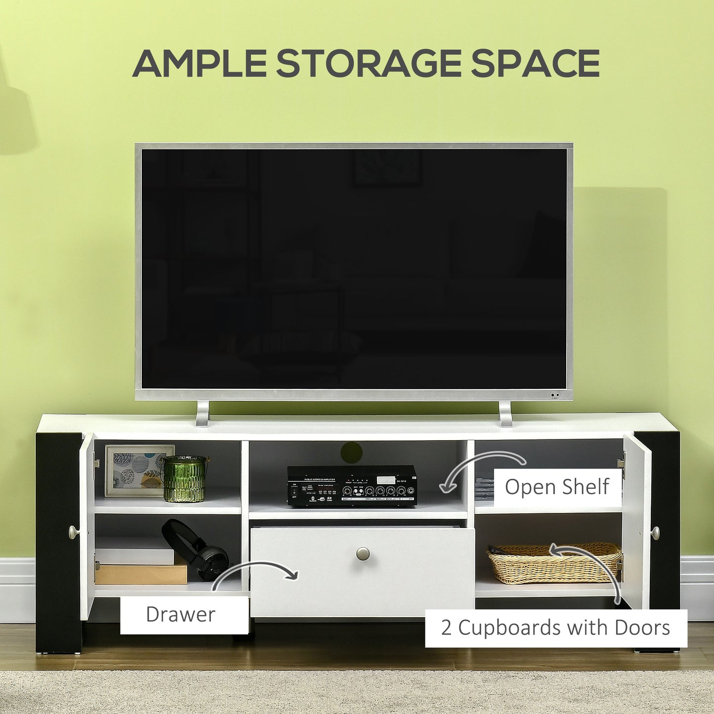 TV Cabinet, TV Stand with Drawer, Storage Door Cabinets and Adjustable Shelves for 65" TVs for Living Room, Bedroom, White