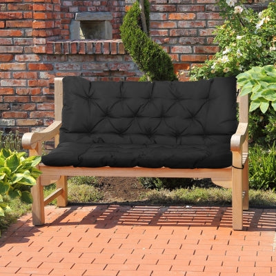 Outsunny 2 Seater Garden Bench Cushions, 4.7 Inch Thick Outdoor Non-Slip 2 Seater Soft Pad With Backrest for Garden Patio, Black