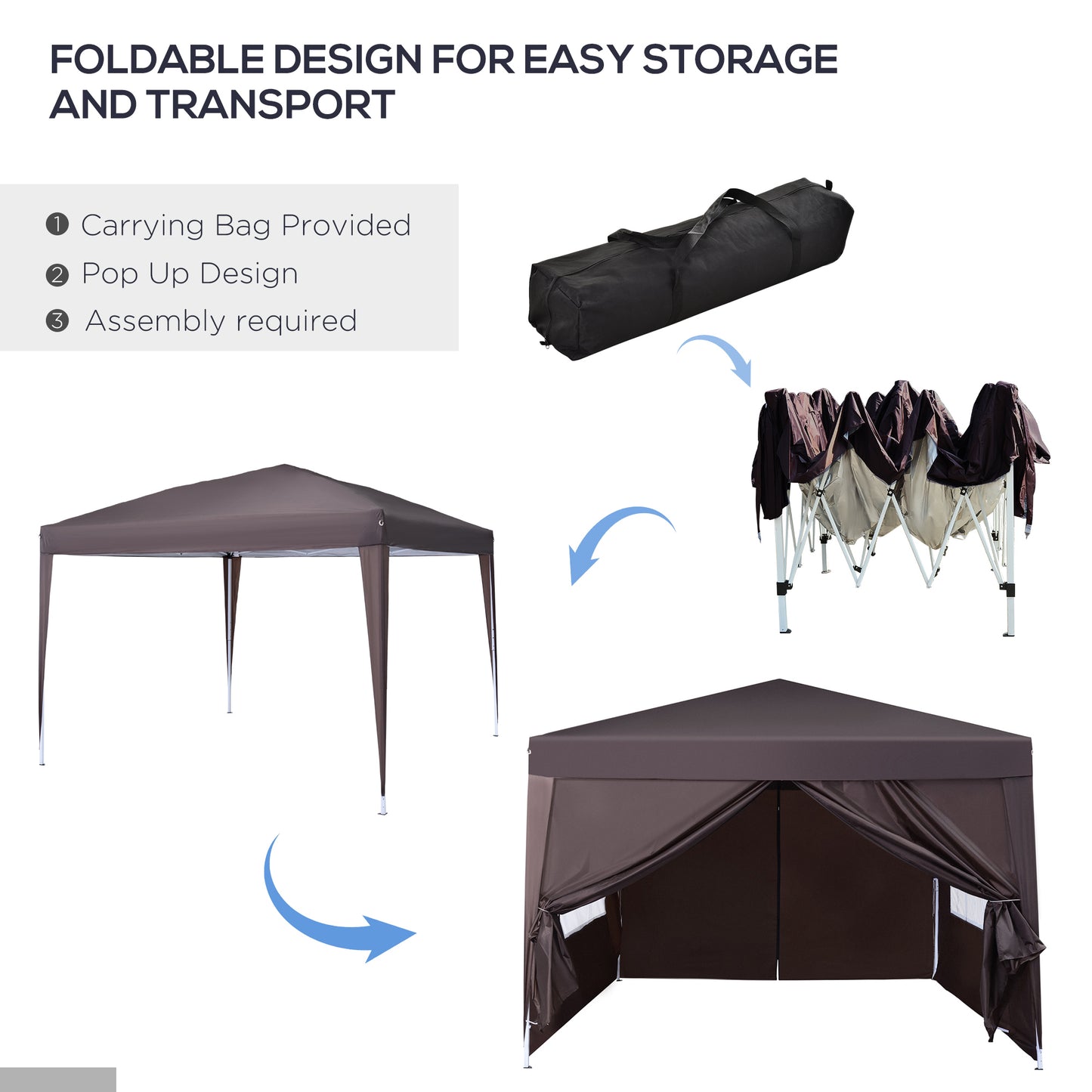 Outsunny 10x10ft Folding Tent Gazebo Pop Up Party Wedding Tent Portable Outdoor Sunshade Coffee