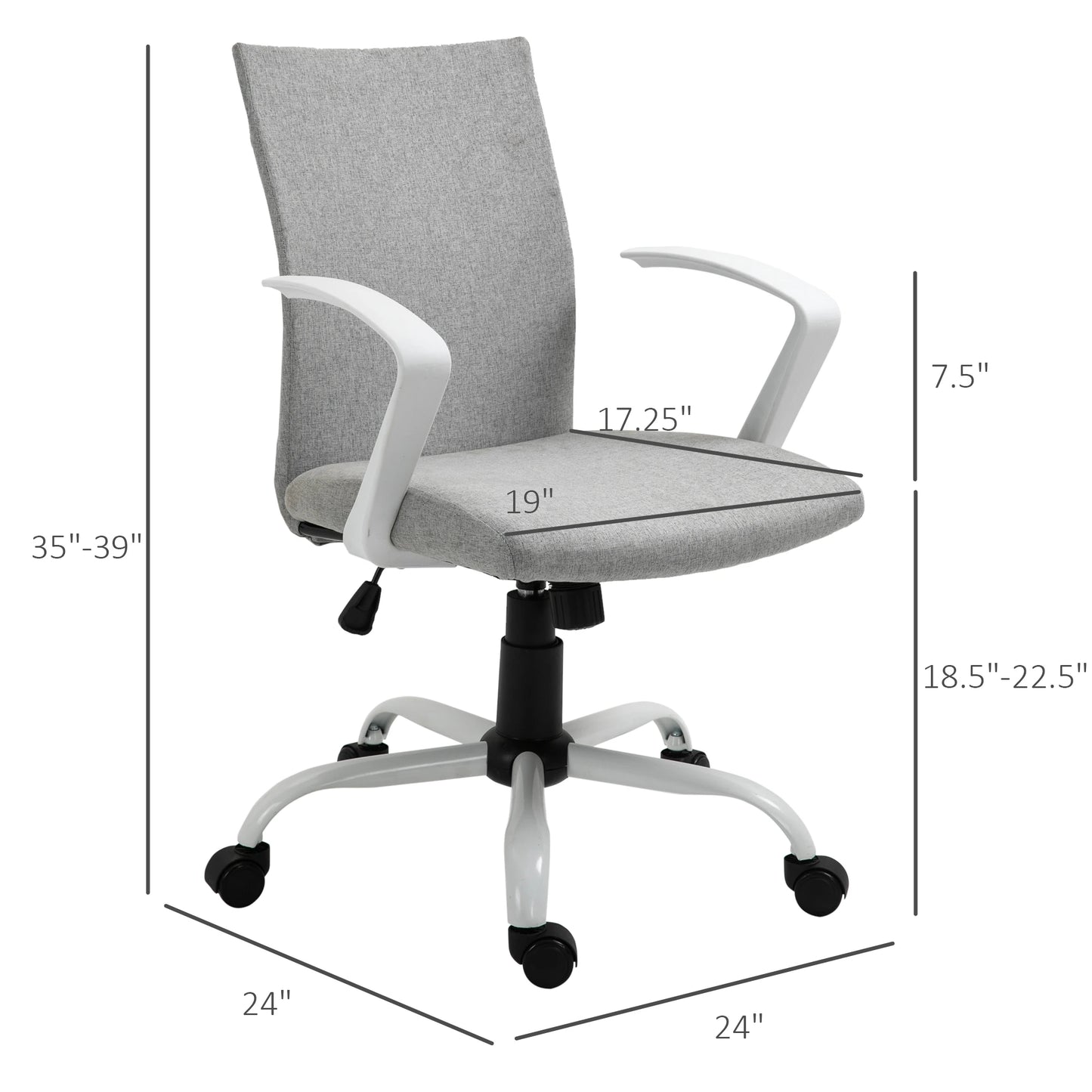 Office Chair Linen Swivel Computer Desk Office Chair  Study Task Chair with Wheels, Arm, Light Grey