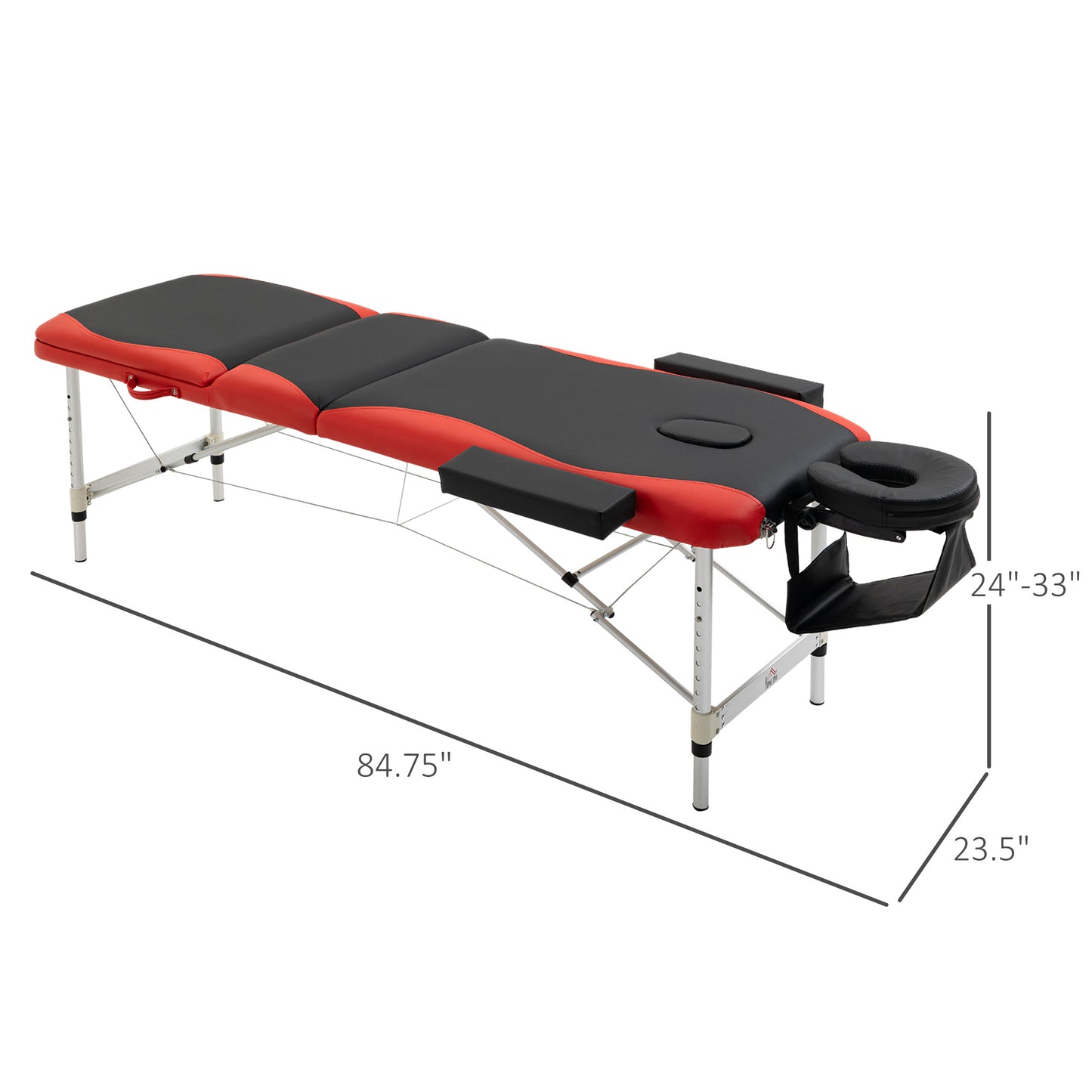 73" 3 Section Foldable Massage Table Professional Salon Spa Facial Couch Bed (Black/Red)