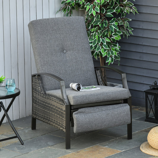 Outsunny Rattan Adjustable Recliner Chair with Hand-Woven All-Weather Wicker for Patio, Outdoor, Garden, Poolside, Grey