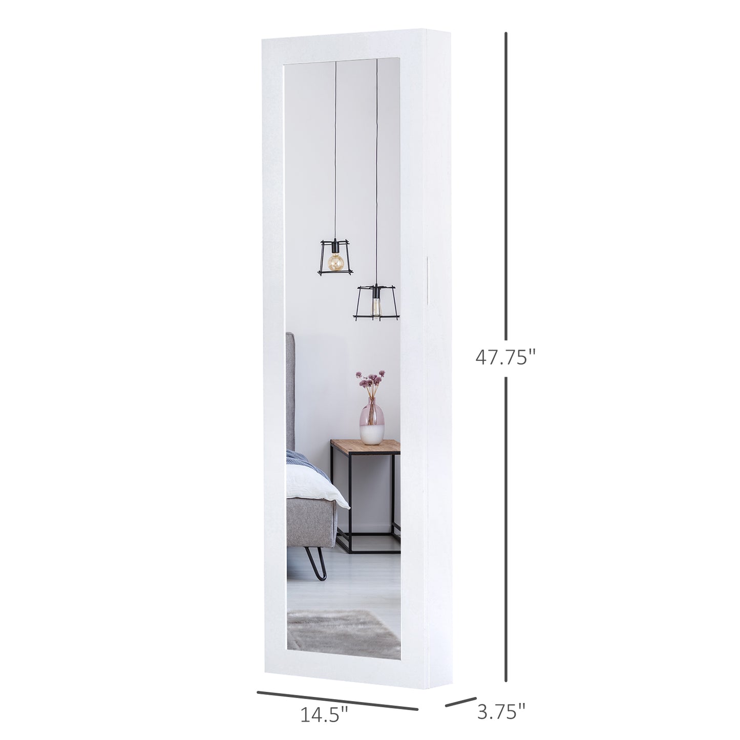 Jewelry Cabinet with Full Length Mirror, Wall Mounted Jewelry Armoire Storage Organizer, White