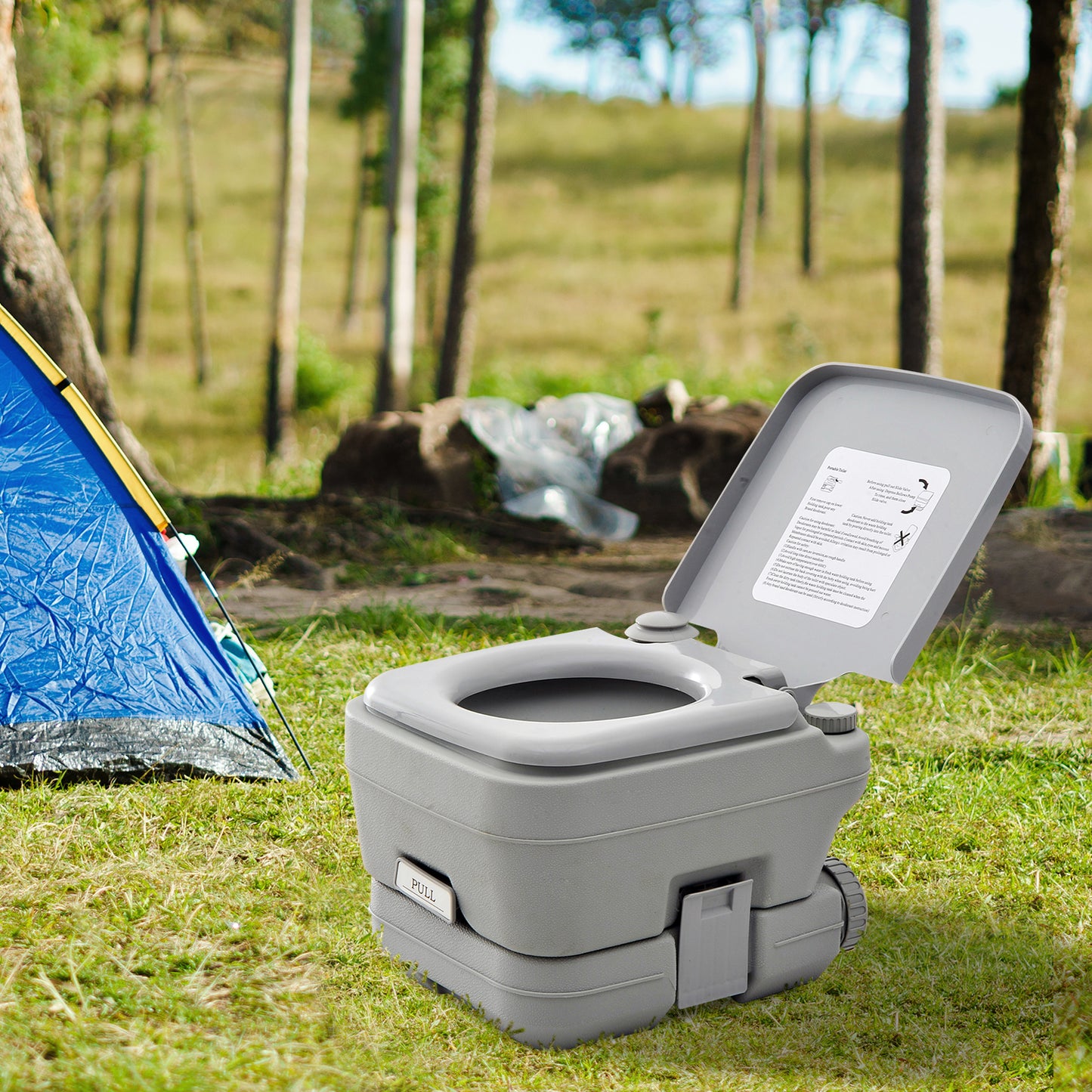 Outsunny Portable Toilet 2.8 Gallon 10L Travel Camping Outdoor Indoor Potty Flush Grey