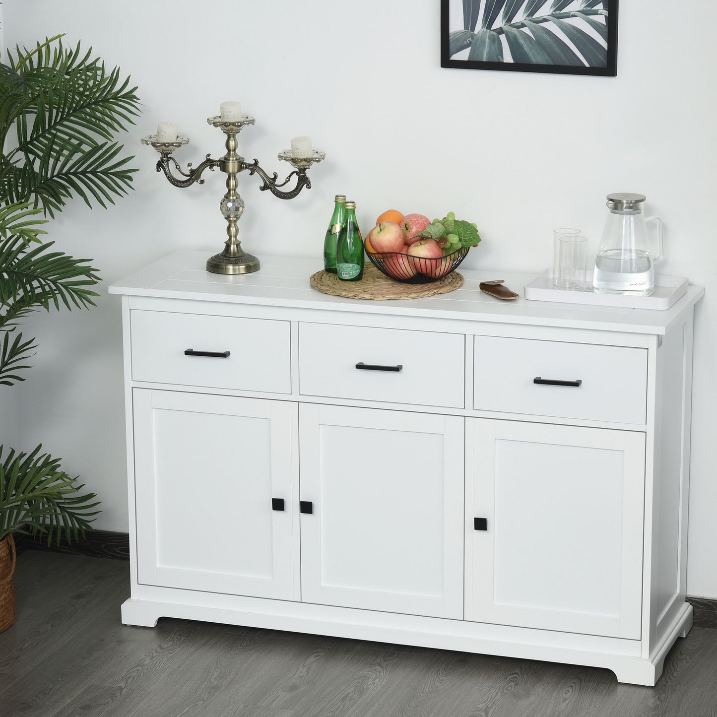 Buffet Cabinet Sideboard with 2 Storage Cabinets, 3 Drawers, Adjustable Shelves for Kitchen Entryway, White