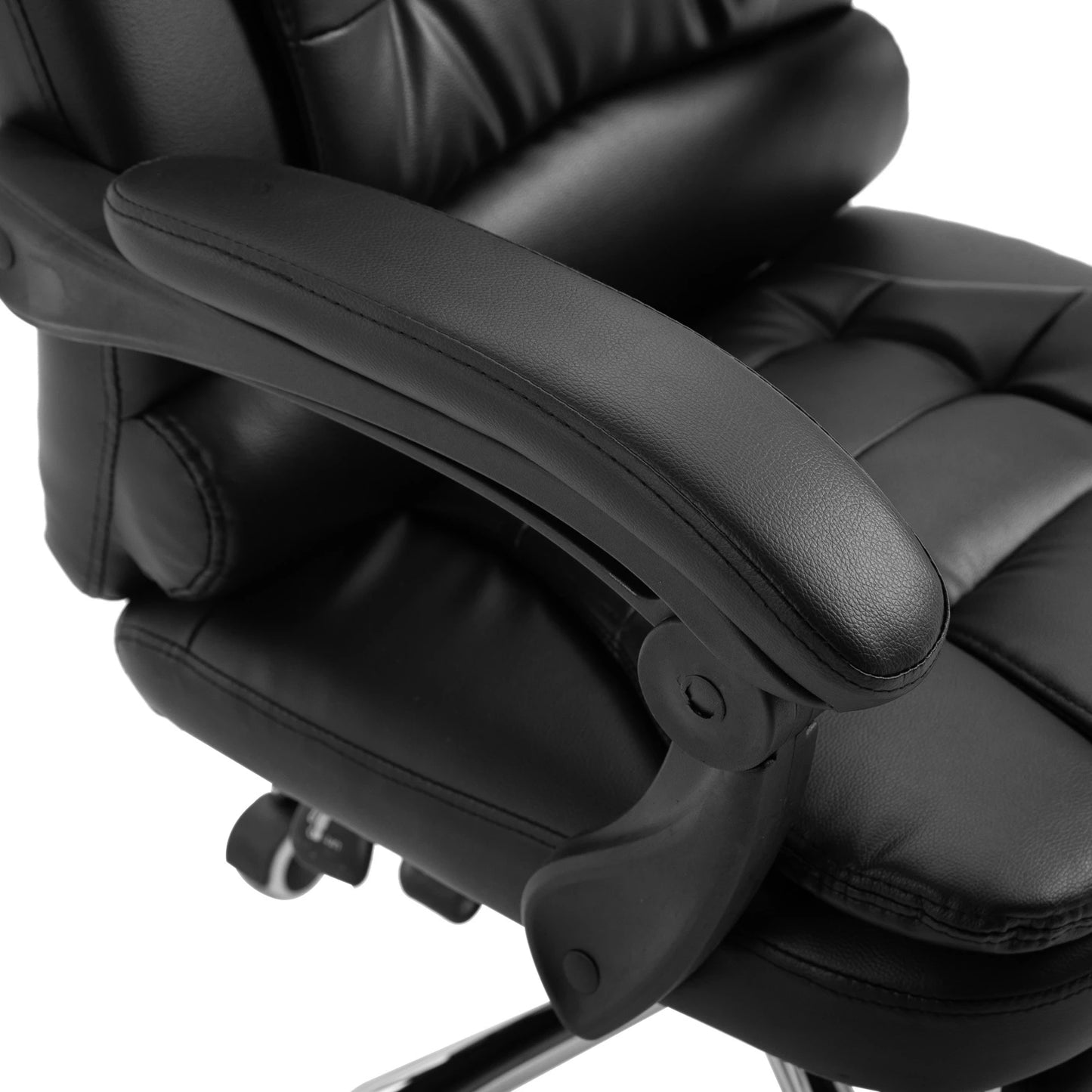 Ergonomic Executive Office Chair High Back PU Leather Reclining Chair with Retractable Footrest Lumbar Support Padded Headrest Armrest Black