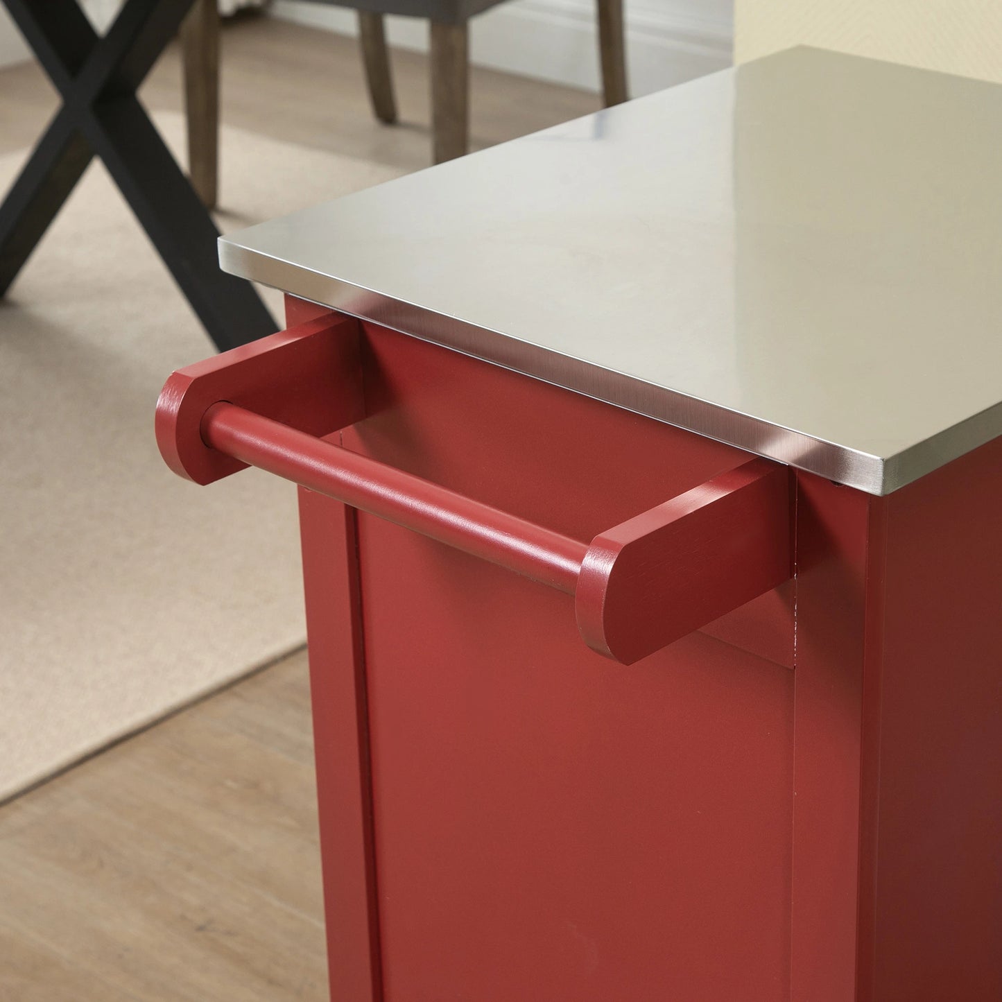 Kitchen Cart, Small Kitchen Island, Stainless Steel Top Utility Trolley on Wheels with Storage Drawer for Dining Room, Kitchen, Red