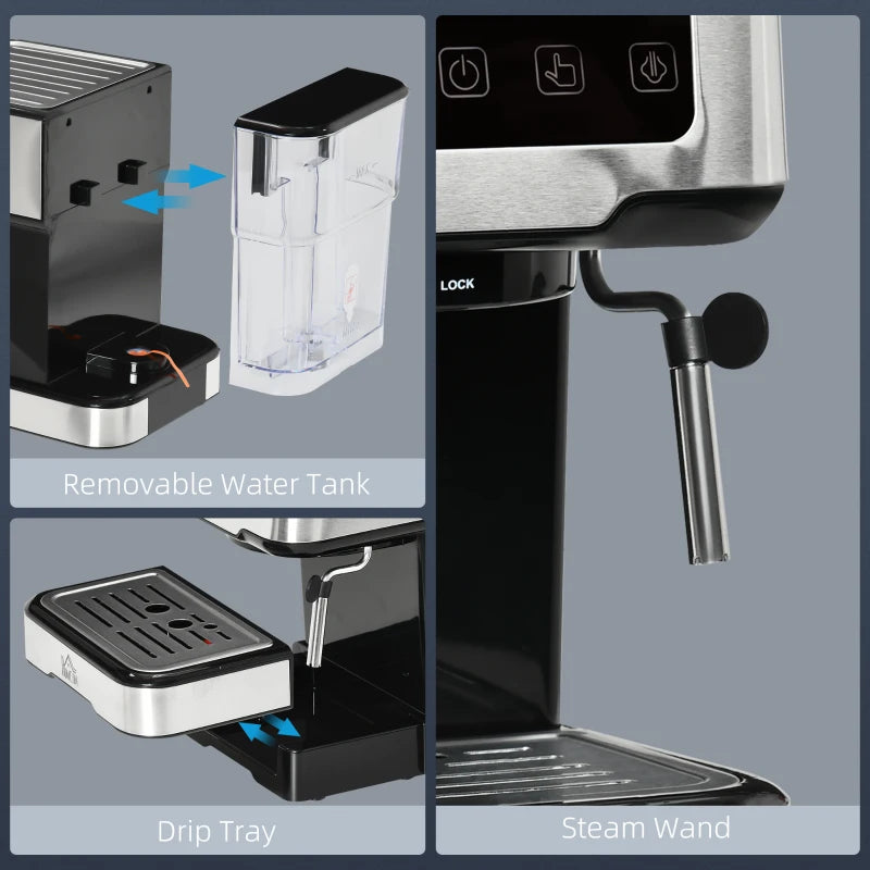 Espresso Machine with Milk Frother Wand, 15-Bar Pump Coffee Maker with 1.5L Removable Water Tank for Espresso, Latte and Cappuccino