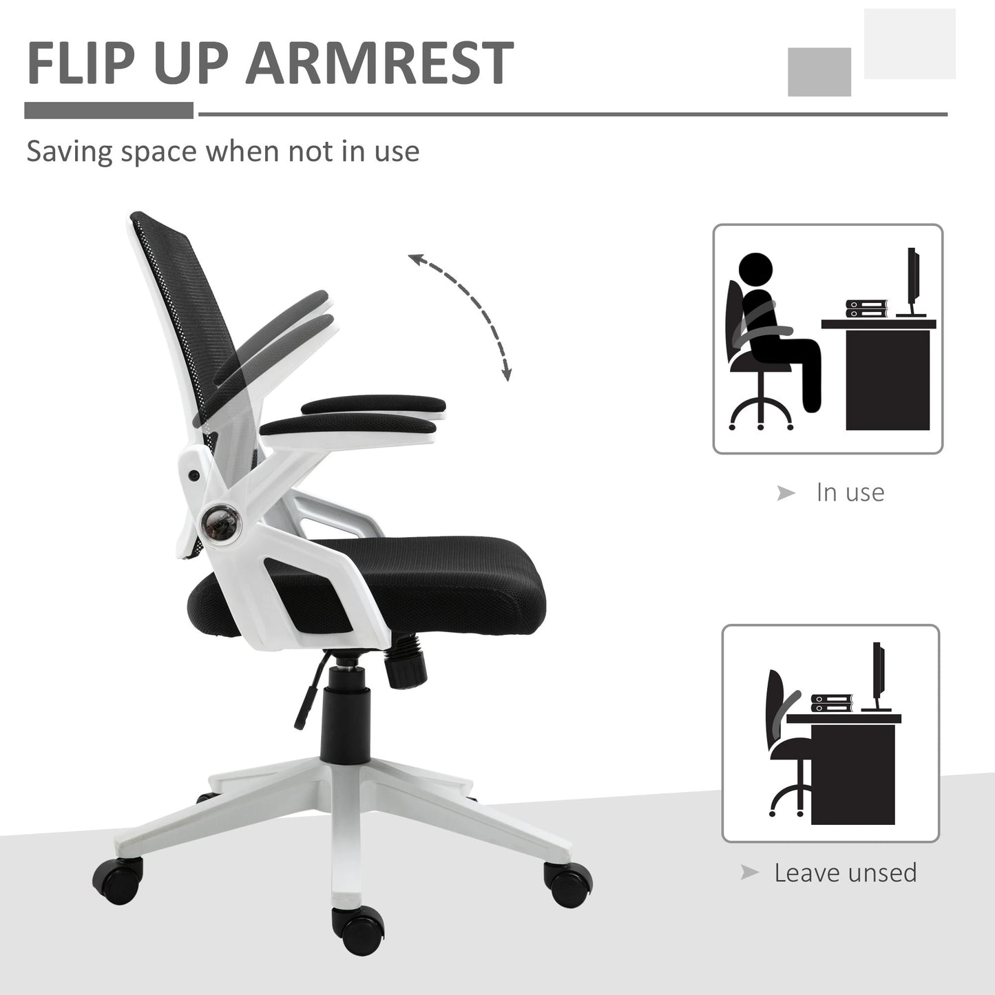 Mesh Office Chair Swivel Task Desk Office Chair with Lumbar Back Support, Adjustable Height, Flip-Up Arm, Black