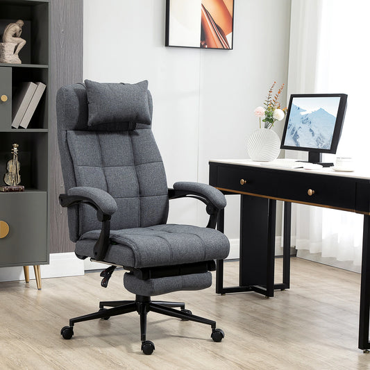 Vinsetto Office Chair Fabric High Back Swivel Task Chair with Footrest, Headrest and Padded Armrest, Deep Grey