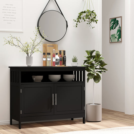 Kitchen Sideboard, Buffet Cabinet, Wooden Storage Console Table with 2-Level Cabinet and Open Shelf, Black