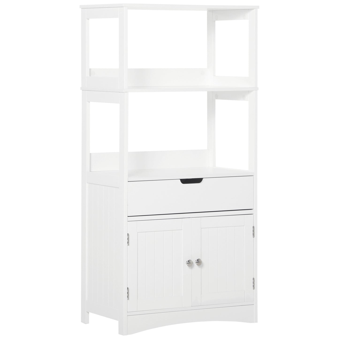 Bathroom Floor Cabinet, Free Standing Cupboard with Shelves, Drawer and Doors, Storage Organizer in White