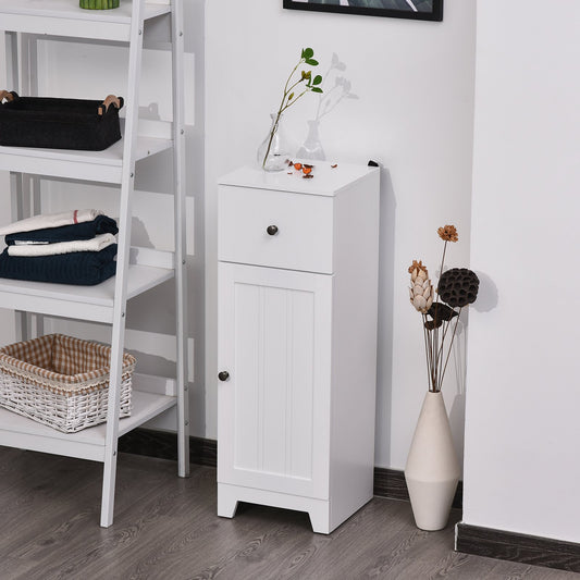 kleankin Small Bathroom Floor Storage Cabinet Free Standing Cupboard Organizer with 1 Drawer and Adjustable Shelf for Living Room, White