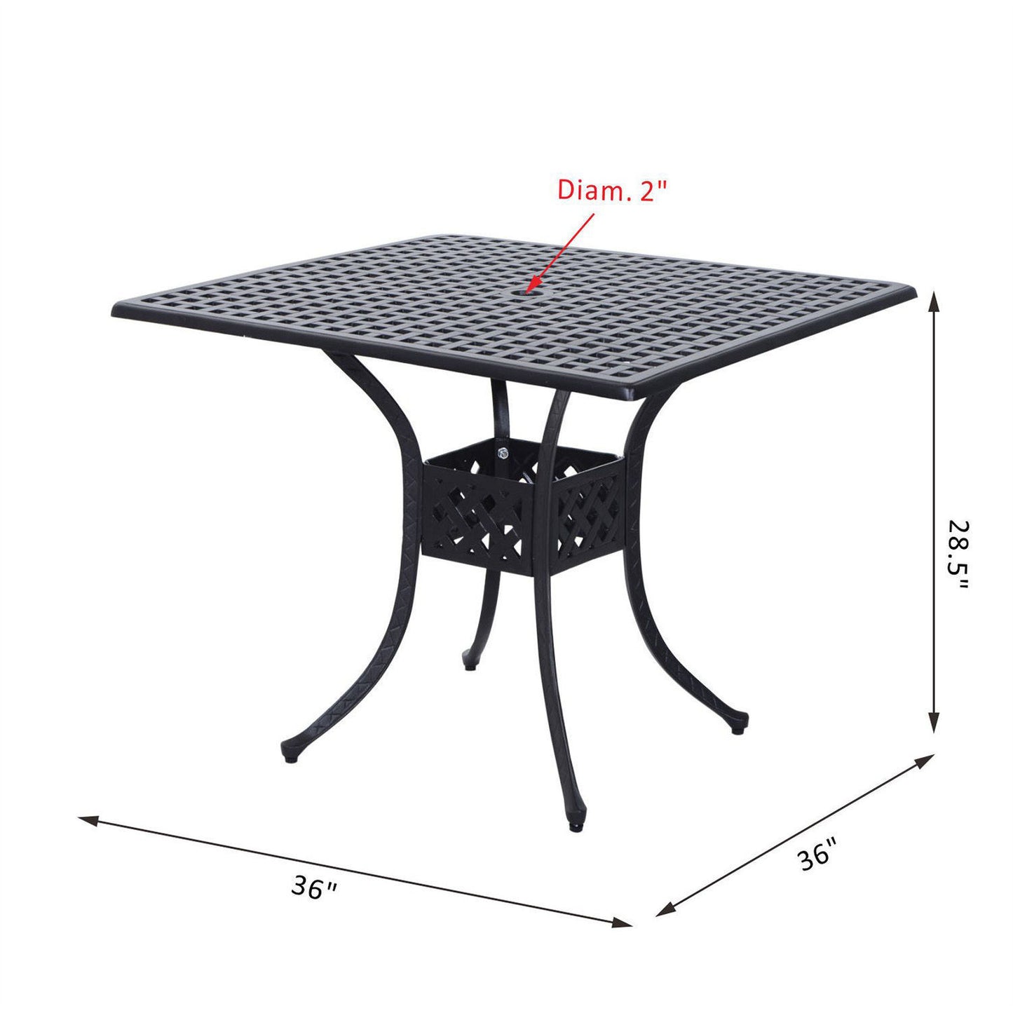 Outsunny 36" x 36" Square Metal Outdoor Patio Bistro Table with Umbrella Hole, Black