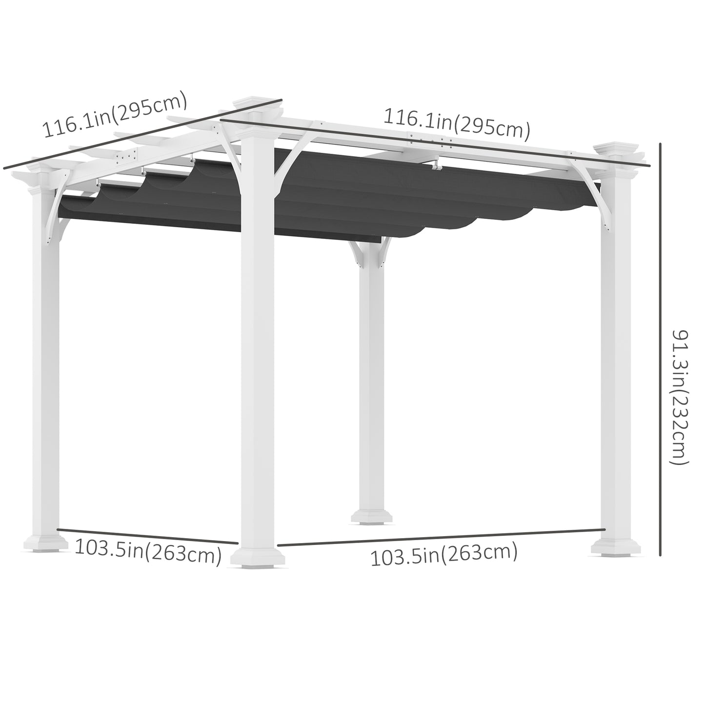 Outsunny 10' x 10' Retractable Pergola Canopy, Wood Gazebo Sun Shade Shelter for Garden, Patio, Backyard, Deck