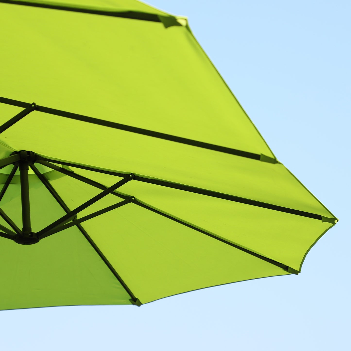 Outsunny 15' Outdoor Patio Umbrella with Twin Canopy Sunshade Steel Table Umbrella with Lift Crank Green