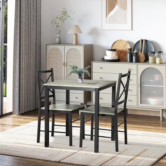 Industrial Dining Table Set of 3, Square Kitchen Table with 2 Chairs Steel Frame Footrest for Small Space, Grey