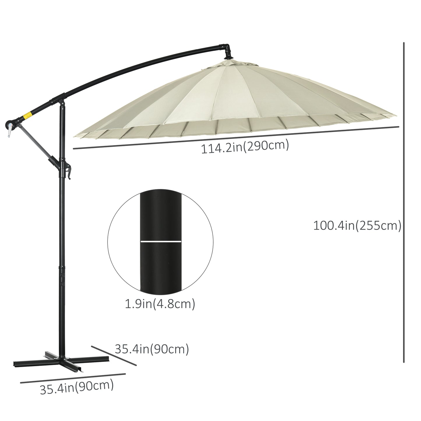 Outsunny 10FT Cantilever Patio Umbrella, Offset Patio Umbrella with Crank and Cross Base for Deck, Backyard, Pool and Garden, Hanging Umbrellas, Cream White