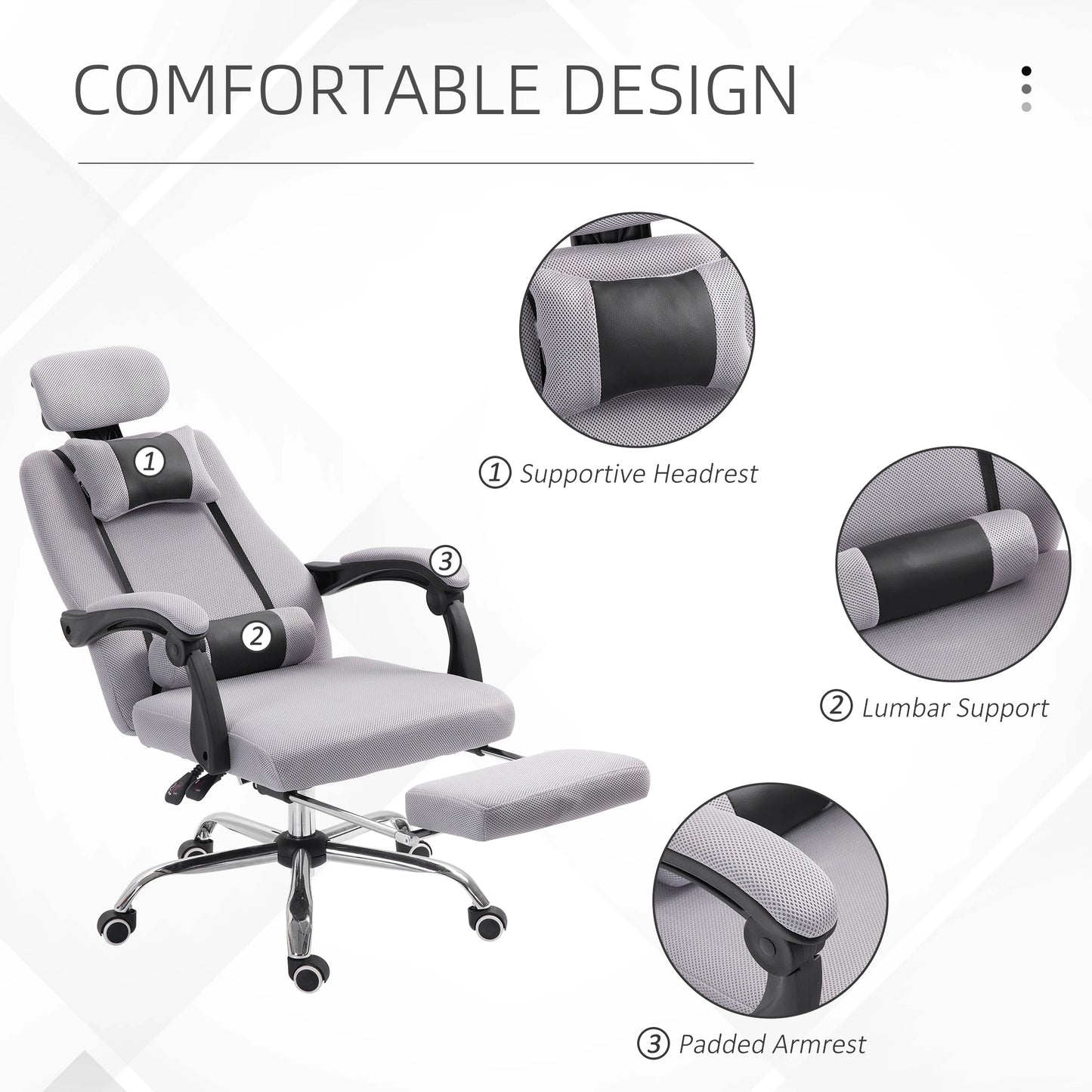 Ergonomic Executive Office Chair Lumbar Support with Footrest, Grey