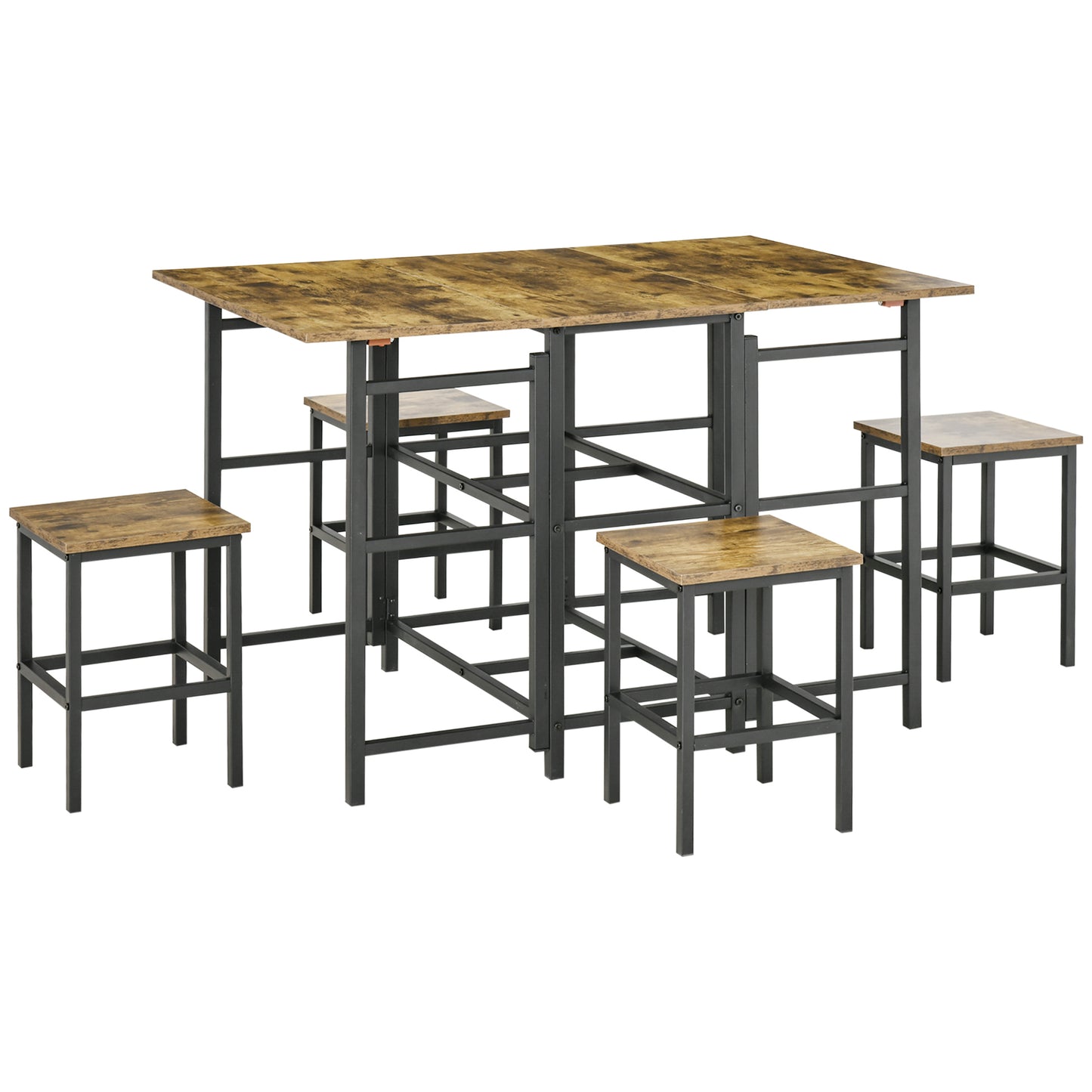 5-Piece Dining Table Set, Drop-Leaf Rectangular Kitchen Table with 4 Chairs for Dining Room, Rustic