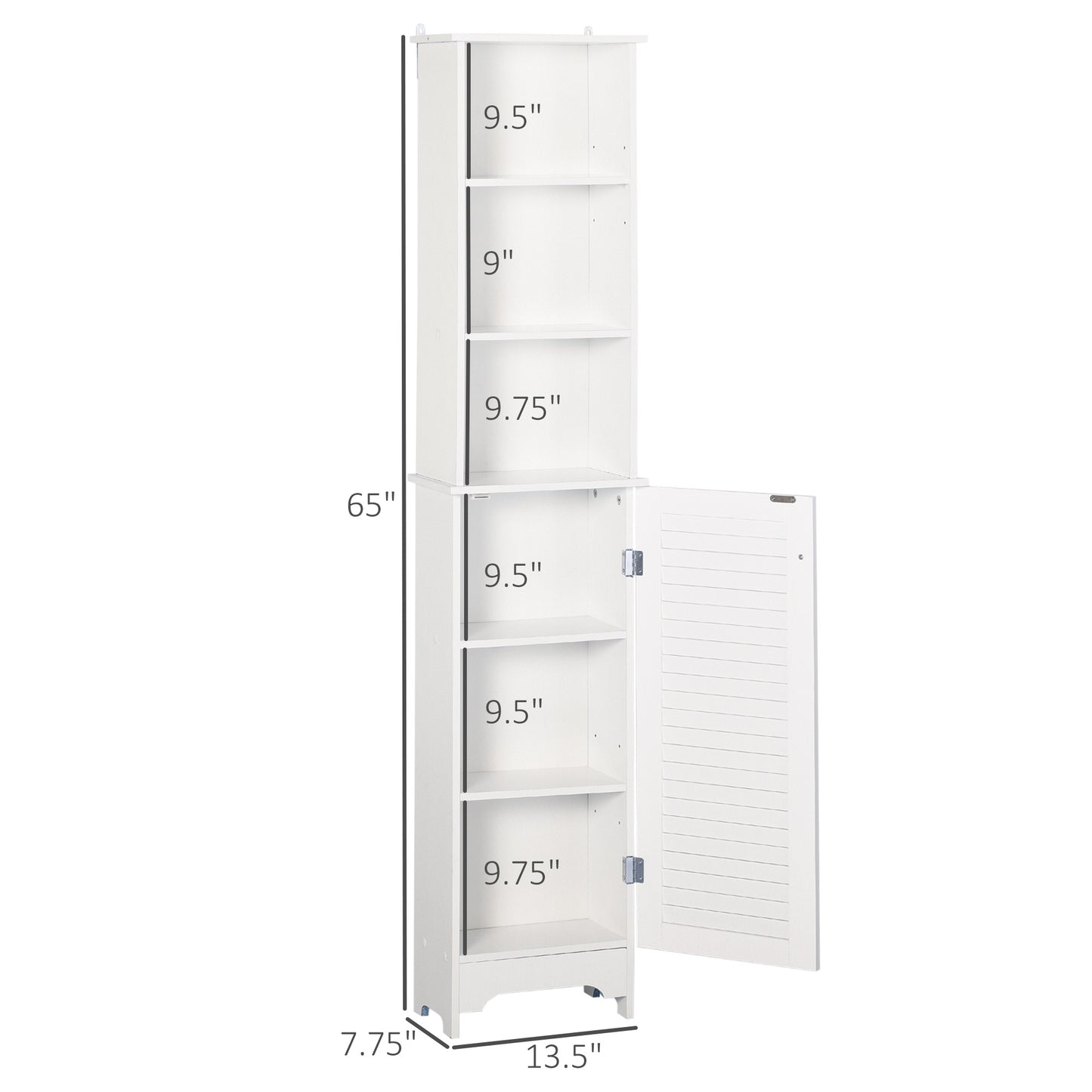 Tall Bathroom Storage Cabinet, Freestanding Linen Tower with 3-Tier Open Adjustable Shelf and Cupboard, White