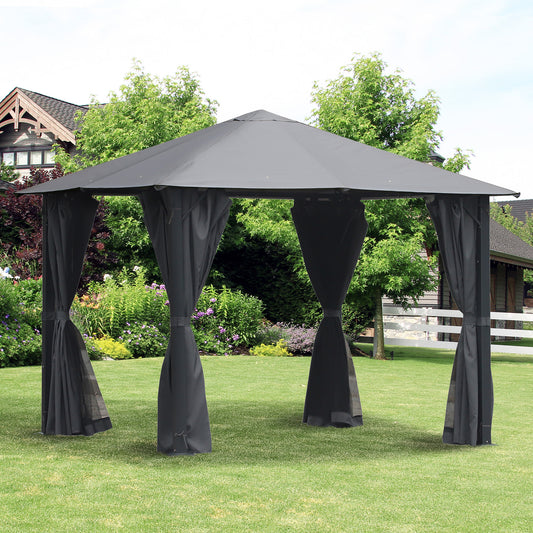 Outsunny 10' x 10' Outdoor Patio Soft Canopy Gazebo Canopy Steel Frame w/ Sidewall Curtain