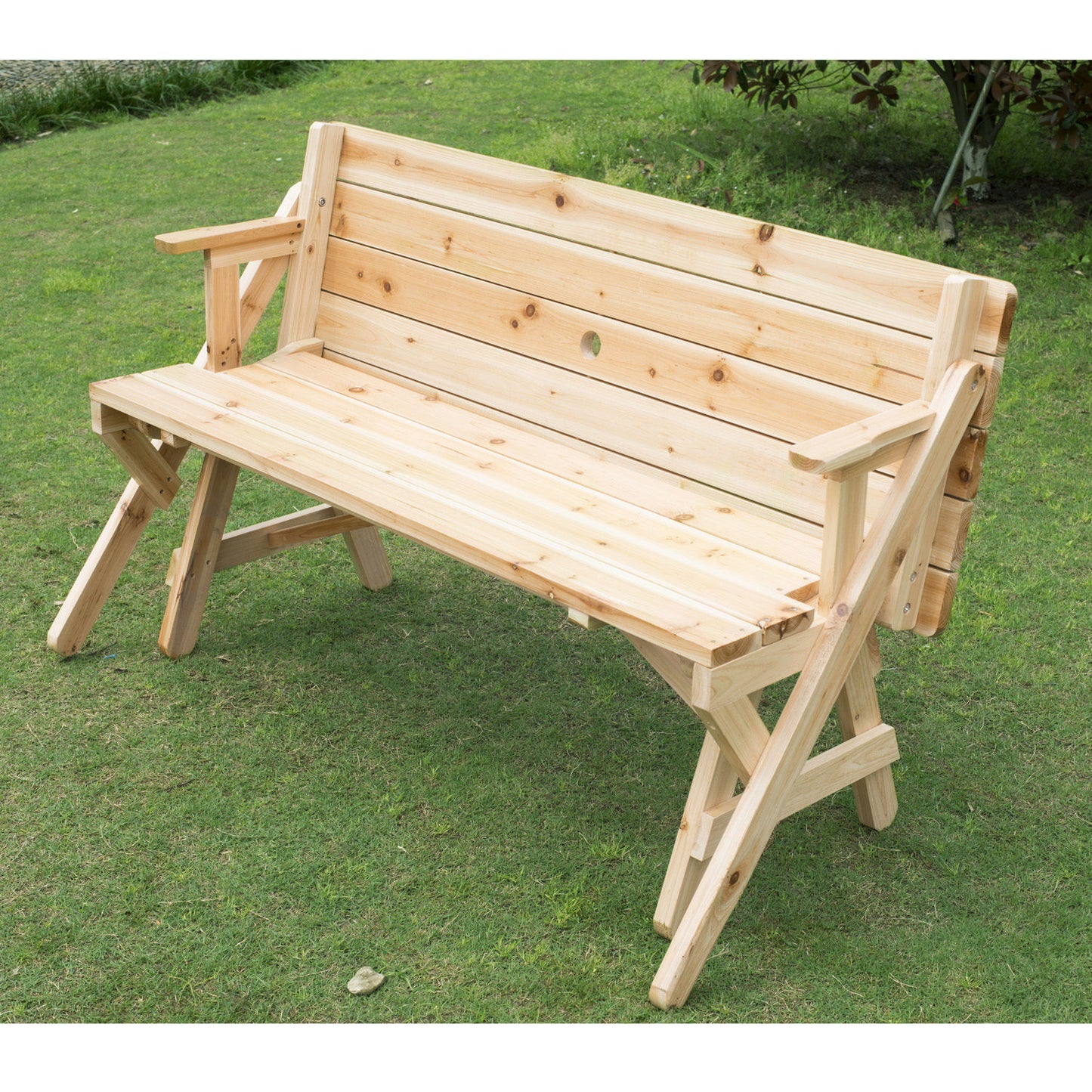 Outsunny Patio Wood Picnic Table, Outdoor 2 in 1 Convertible Patio & Garden Bench, Foldable Picnic Table, Nature