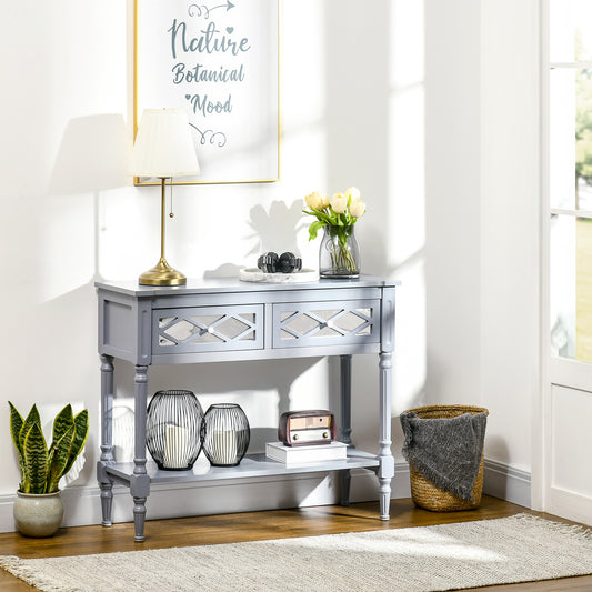 Console Table with Drawers, Retro Sofa Table for Living Room, Hallway, Grey