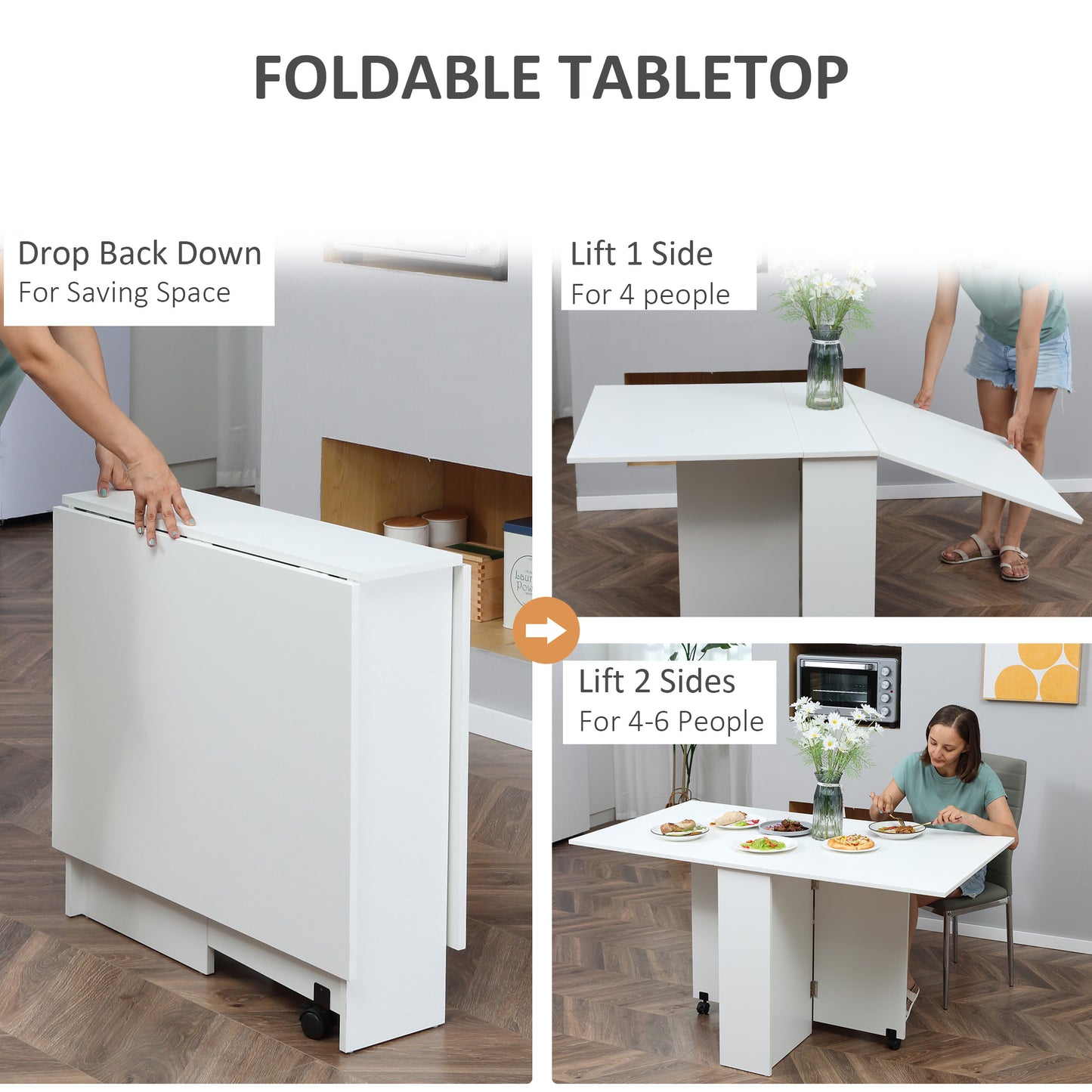 Leaf Table Folding Dining Table Multifunctional Expandable with 2 Shelves