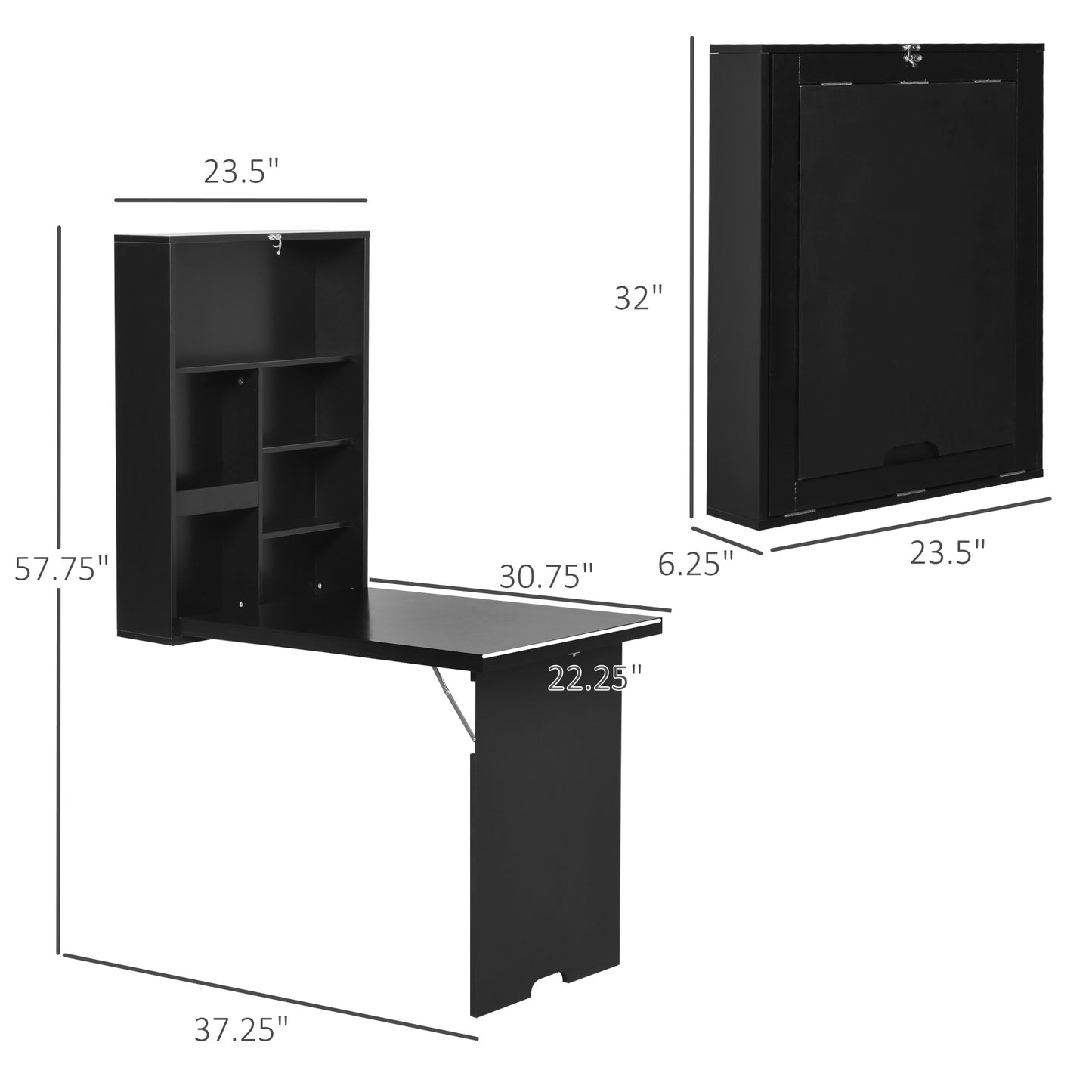 Wall Mounted Table Fold Out Convertible Desk Multi-Functional Standing Desk with Writing Floating Board for Students, Black