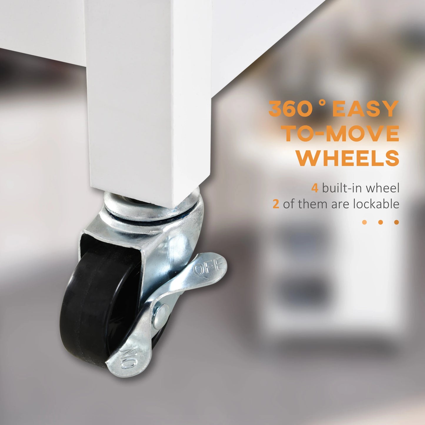 Kitchen Storage Trolley Cart Unit with Wood Top 3 Shelves Cupboard Drawer Rail 4 Wheels Handles Moving Shelf Handy Space saver, White