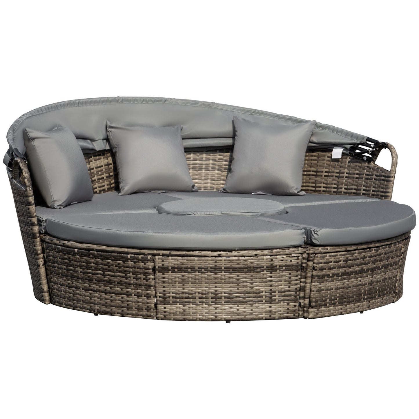 Outsunny 4 Pieces Outdoor Daybed, Patio Lounge Chair with Cushioned Round Sofa Bed, Sectional Patio Conversation Furniture Set with Canopy & Coffee Table, Gray