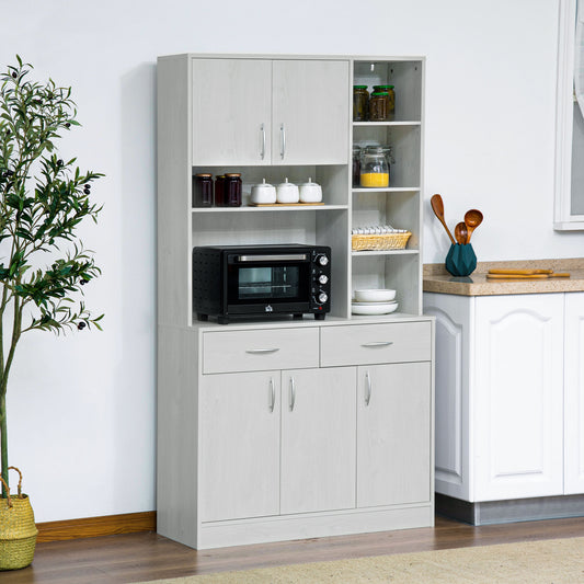 71" Kitchen Hutch with Storage Cabinet, Modern Buffet with Hutch, Cupboard with Drawers for Living Dining Room, Ash White